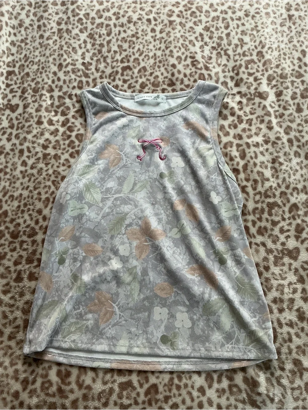 Altar'd State Pastel Tie-Dye Ribbed Tee with Pink Bow Embroidery - Picture 2 of 3